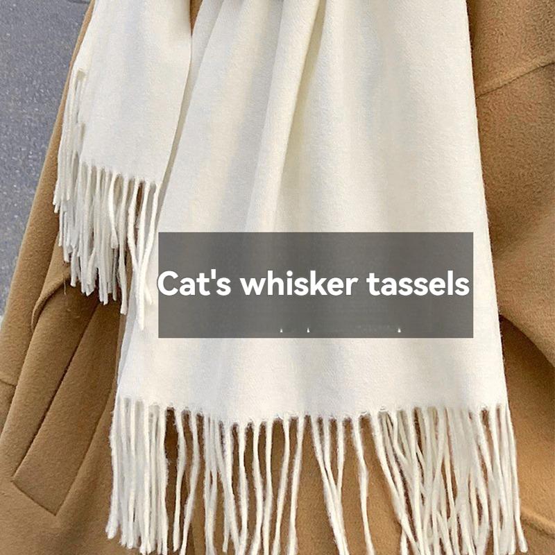 Ladies' Fringed Scarf, Thickened Warm Shawl, Solid Color Design, Multi-functional Neck Warmth, New Style Scarf