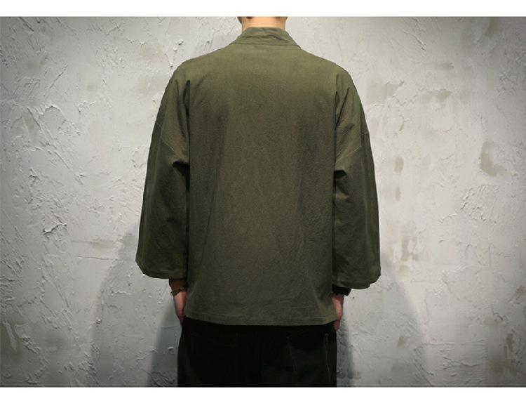 Мужской кардиган с рукавами 7/8 в стиле ретро китайского кимоно, халат Дао, большого размера, ханьфу, пальто Тан