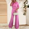 2Pcs/Set Women Casual Shirt Pants Suit Solid Color Spring Summer Turn Down Collar Short Sleeve Top High Waisted Wide Leg Pants Long Trousers