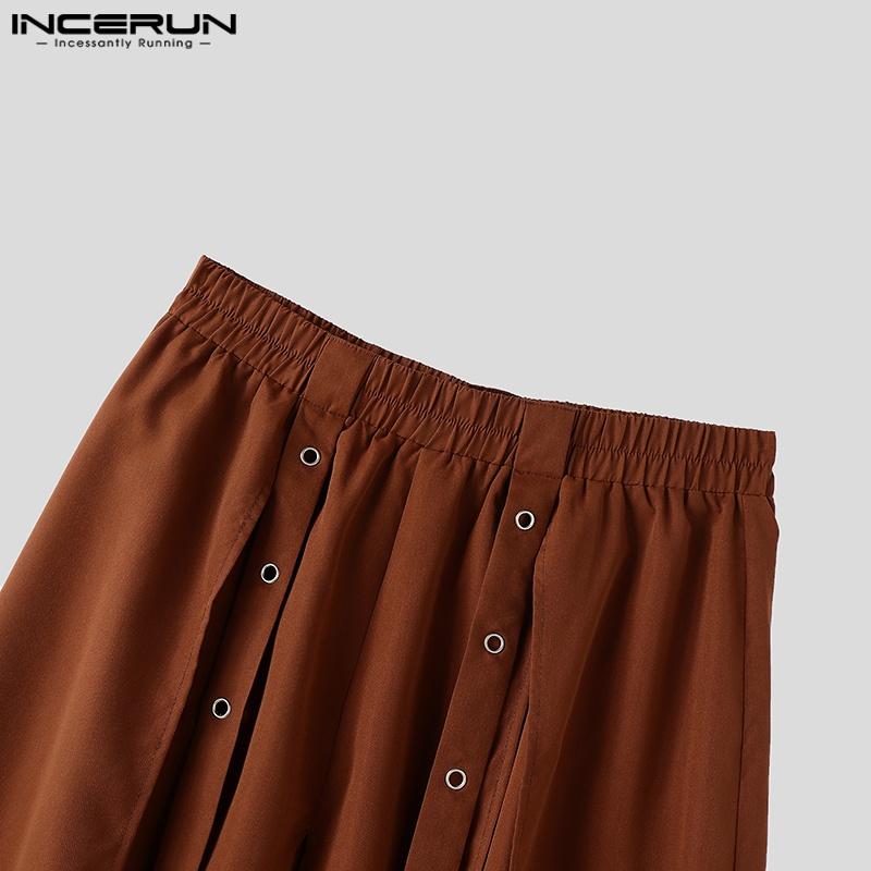 INCERUN Мужские эластичные талии с длинными кисточками, плиссированные, повседневные, разрезы, свободные юбки-килты