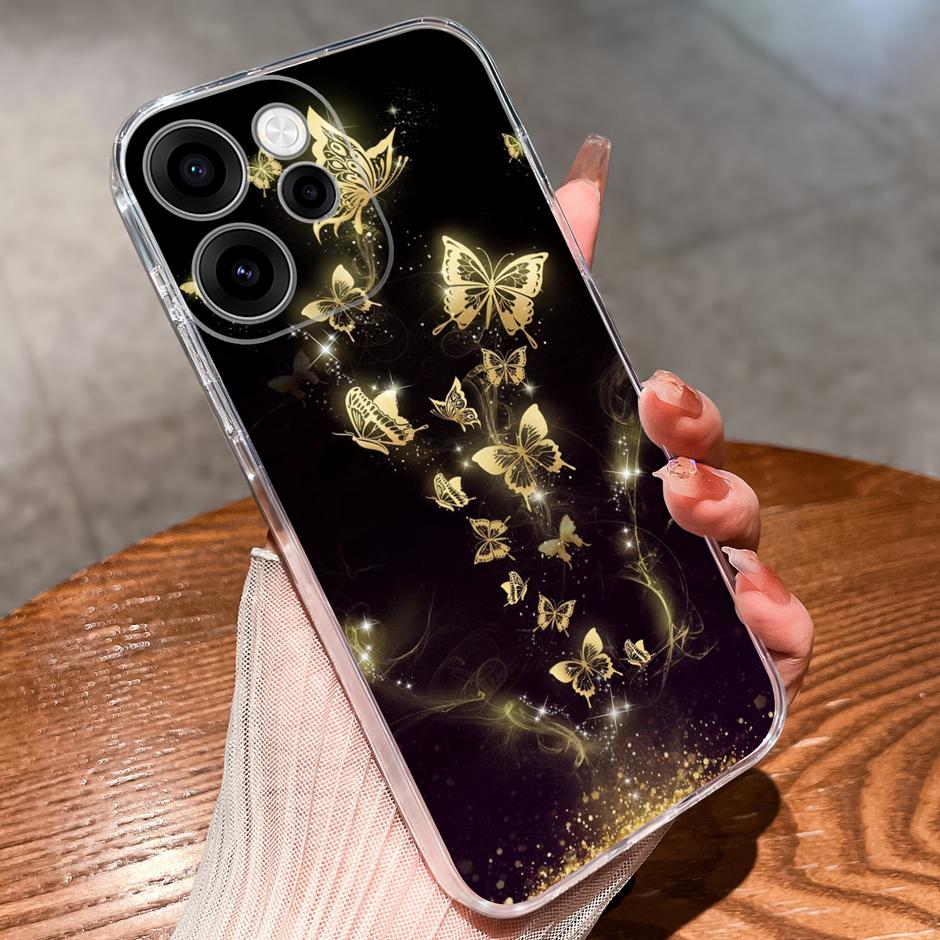 Для OPPO Reno 15F 15 Pro Чехлы Блестящий Цветок Котенка Защита от Падений Портативный Прозрачная Задняя Крышка Для reno15pro reno15f Funda