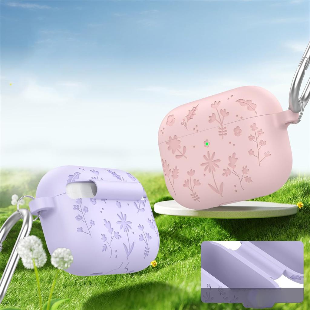 Милый чехол с гравировкой в виде цветка для AirPods Pro 3 Case 2025 с чистящим набором, противоударный силиконовый чехол для AirPods Pro 3-го поколения
