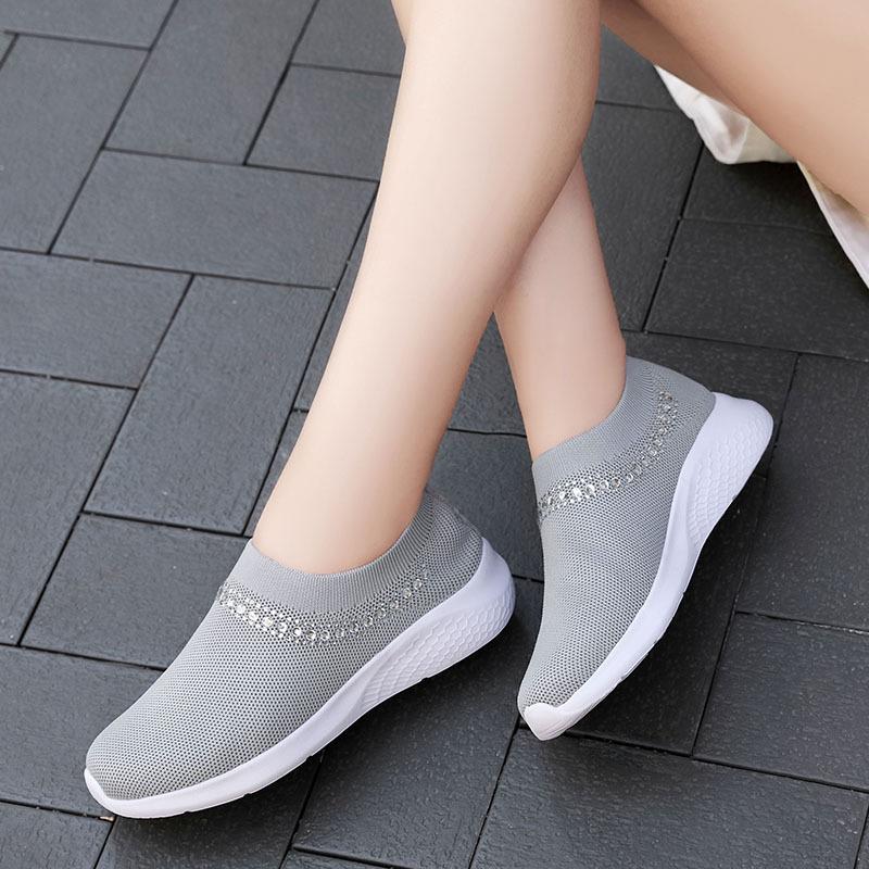 Женские туфли на плоской подошве Slip On Shoes For Women Sock Sneakers Fashion Crystal Ladies Shoes Casual Sock Sneakers Zapatos De Mujerjhu7