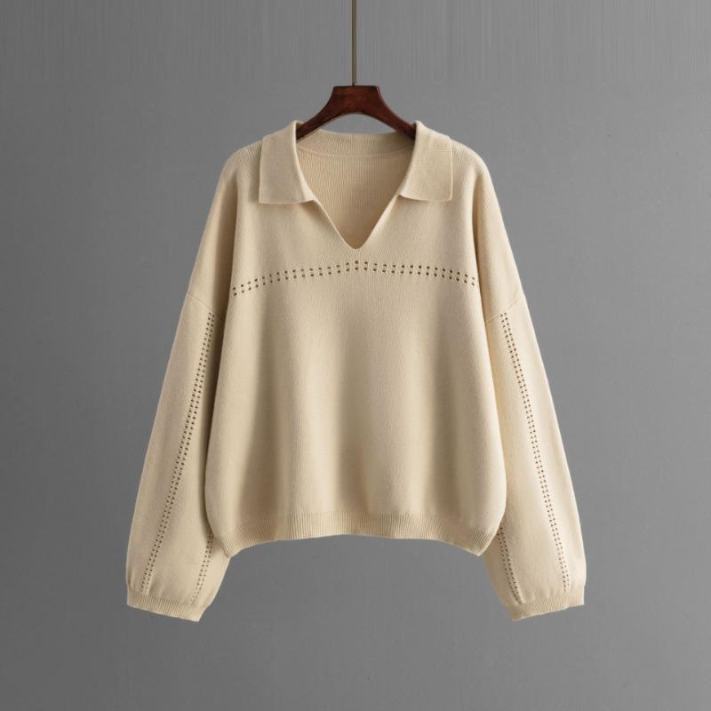 Autumn and Winter New Knit Sweater Set POLO Collar Ladies Simple Trend V-neck Solid Color Loose Slim Dress