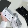 Женские японские винтажные носки в горошек из хлопка, средней длины до икры, с ажурной дышащей сеткой, тонкие, с подгибом, носки-гольфы