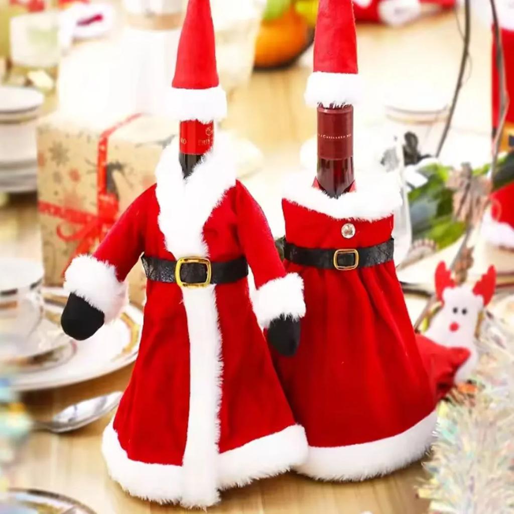 Christmas Red Wine Bottle Cap Dress Christmas Skirt Wine Decor Reusable Wine Gift Access Holiday Bottle Decor