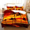 Tropical Landscape Polyester Duvet Cover Sets King Full With Pillowcase Coconut Trees Sea Sunset Natural View Large Sun Pattern