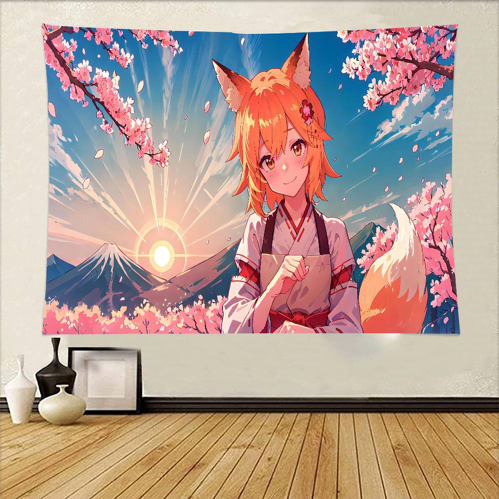 The Helpful Fox Senkosan Tapestry Wall Hanging Printed Polyester Tapestry INS Decoration Wall Decor