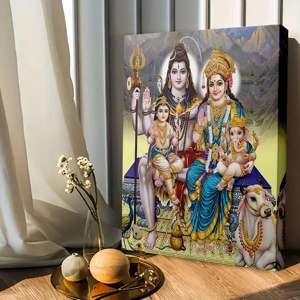 Hindu Elephant God Temple Hanging: High-Def Decorative Canvas Painting for Living Room or Corridor