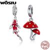 WOSTU Настоящее стерлинговое серебро 925 пробы Подвески-шармы Счастливая рыба Кои Красный гриб Подвеска-бусина Подходит для оригинального браслета DIY Ожерелье Изготовление ювелирных изделий