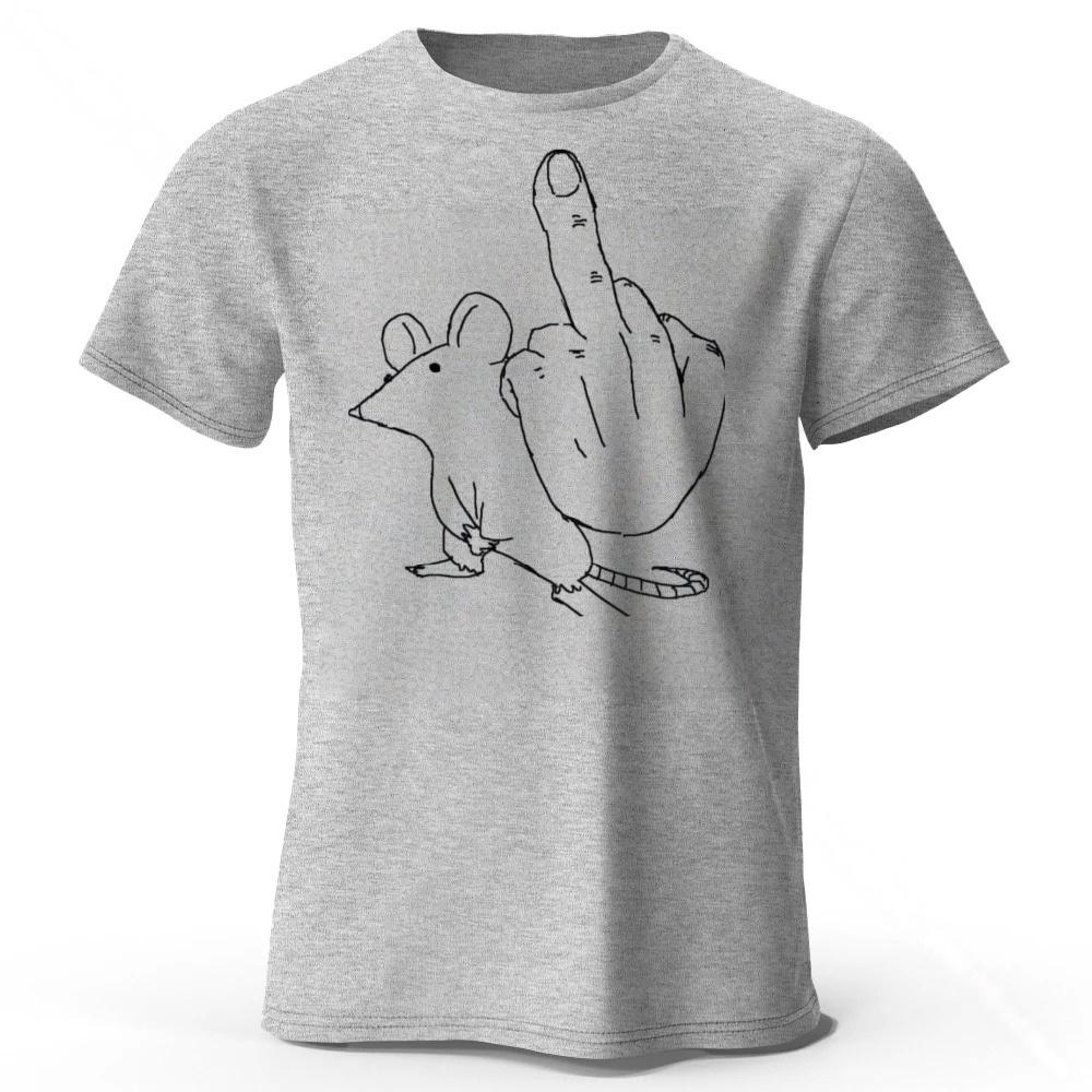 Funny Middle Finger Mouse Pure Cotton Tshirt for Mens Fitness Loose and Breathable Short Sleeved Tshirt Casual Round Neck Top