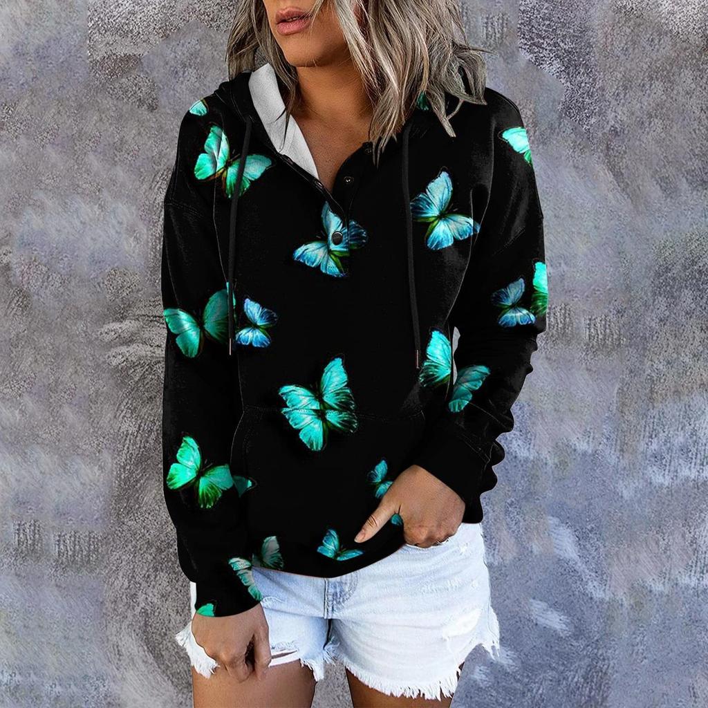 Women's Casual Fashion Print Long Sleeve Pullover Hooded Top Sweatshirts