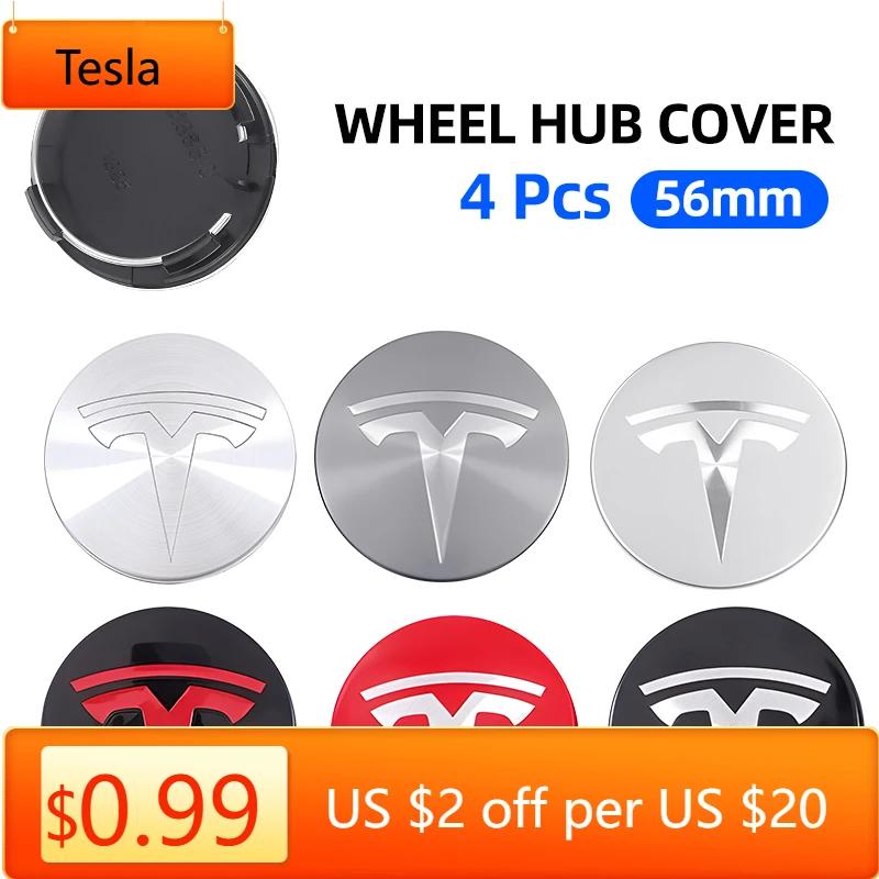 Автомобильная наклейка Tesla 4 штуки 56 мм Центральные колпачки ступицы колеса для Tesla Model 3 Model Y Накладка значка Колпачки ступицы для Tesla Model Y X S 2023 Автомобиль