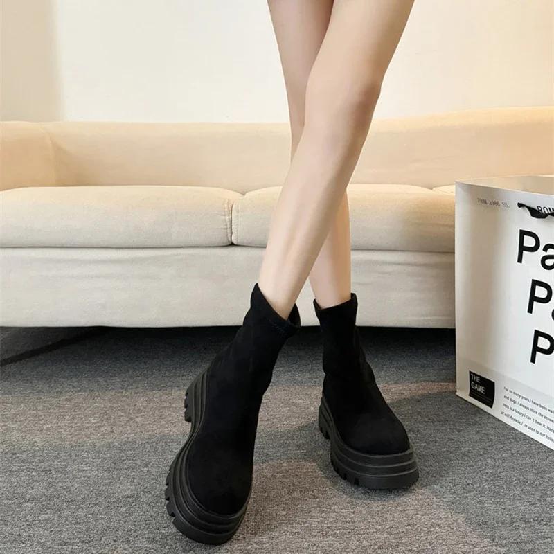 Винтажные зимние женские ботильоны модные короткие ботильоны на платформе с квадратным каблуком осенняя обувь женская Botas De Mujer