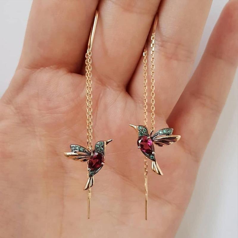 Long Drop Earrings Bird Pendant Tassel Crystal Pendant Earrings Ladies Jewelry ARI