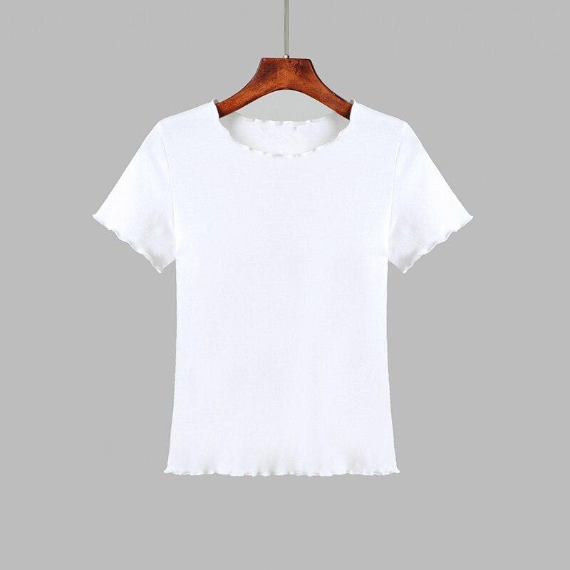 Летняя футболка с оборками, женские хлопковые повседневные однотонные топы с короткими рукавами, футболки