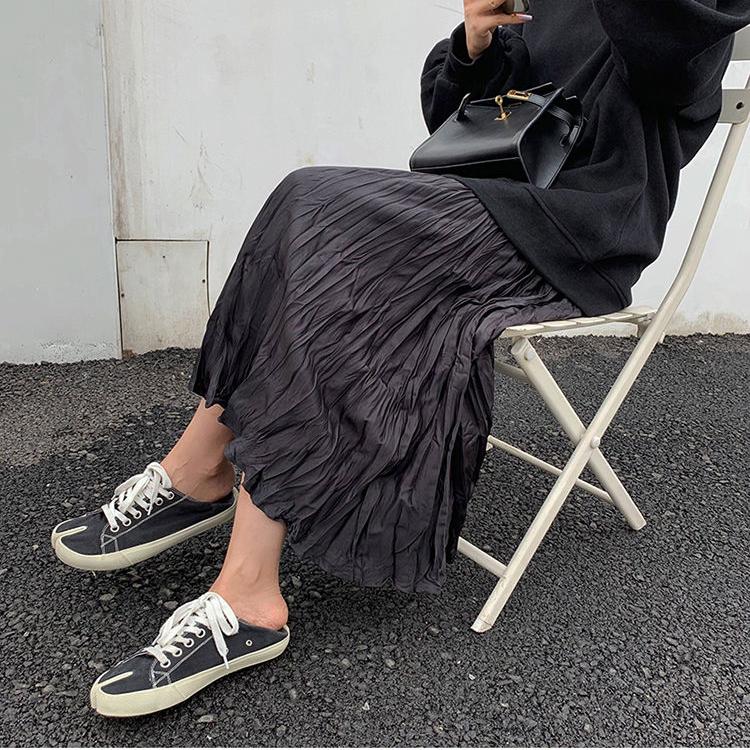 Женская полуюбка Необычная плиссированная юбка Юбка-трапеция с высокой талией Плиссированная полуюбка в длинной части, тонкая, больших размеров