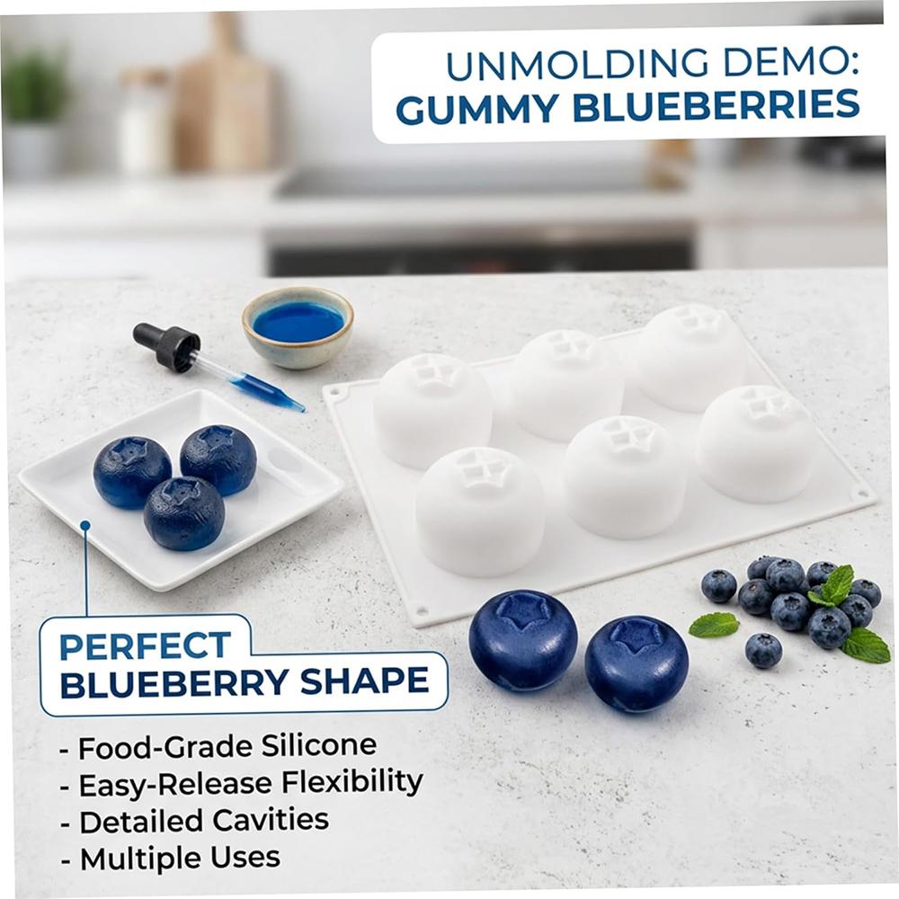 LMETJMA 6 Cavity Blueberry Silicone Mold 3D Silicone Baking Mold For Brownie Dessert Pastry Ice Cream Cake Decoration Mold