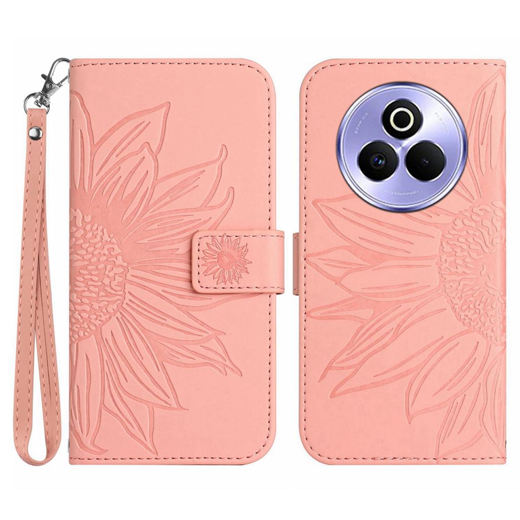 For Realme P3 Pro 5G Case Sunflower Imprint Leather Wallet Phone Cover with Wrist Strap