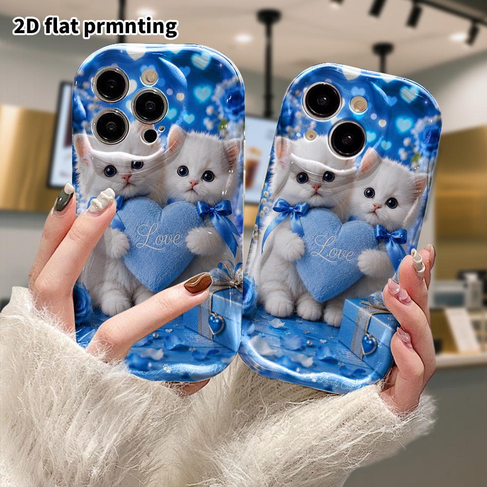 Phone Case: 2D flat, suitable for iPhone 18 17 16 15 14 13 12 Pro protective case, phone decoration, pillow with two white cats, Halloween and Christm