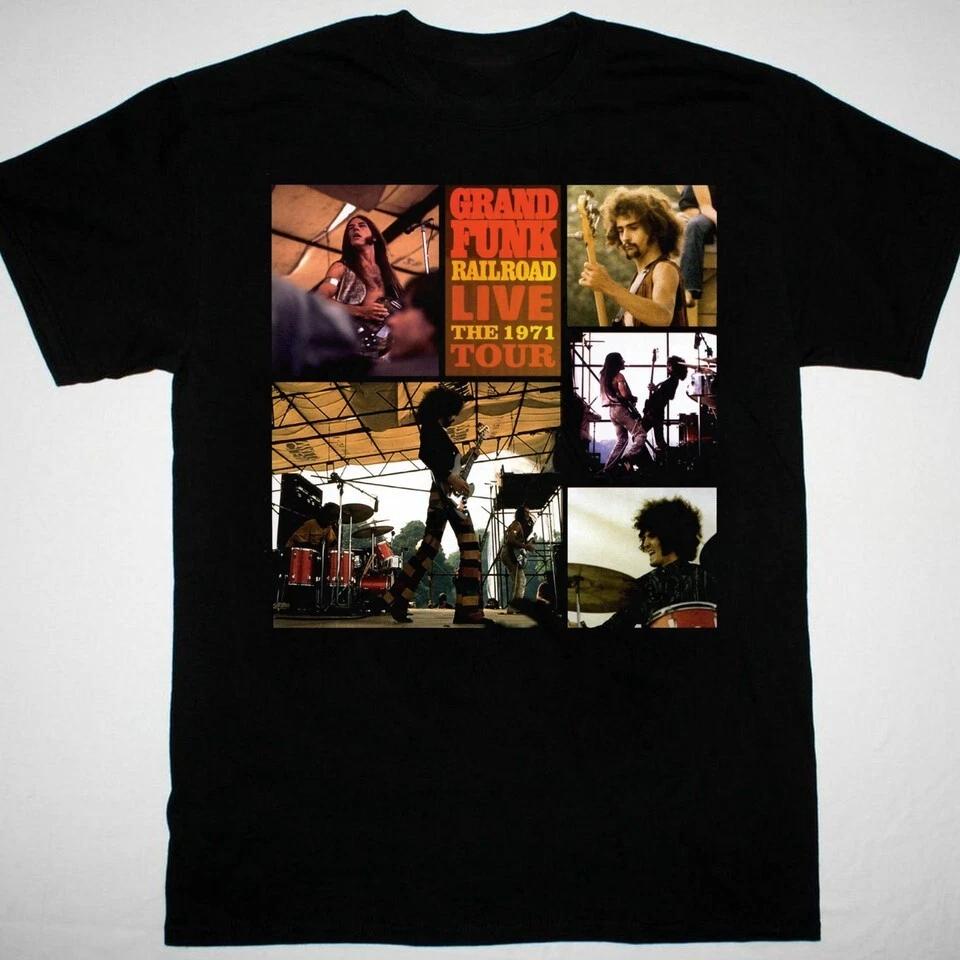 Футболка с принтом Grand Funk Railroad live 1971 Tour Черная Классическая Унисекс S-5XL UU080