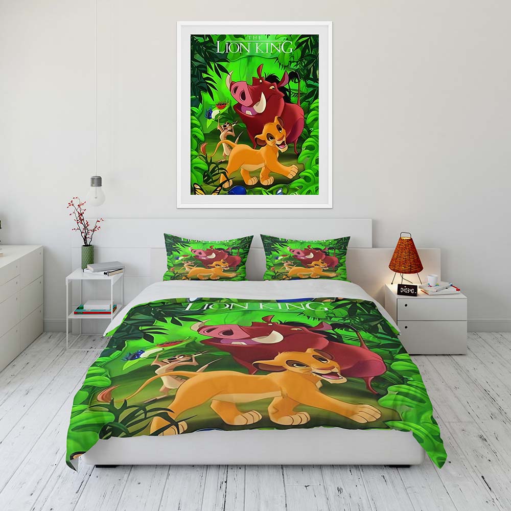 3PC Lion King Bedding Set Kids Adults Single Double King Flat Sheet Duvet Cover Pillowcase Bed Linens Bedclothes Free Shipping