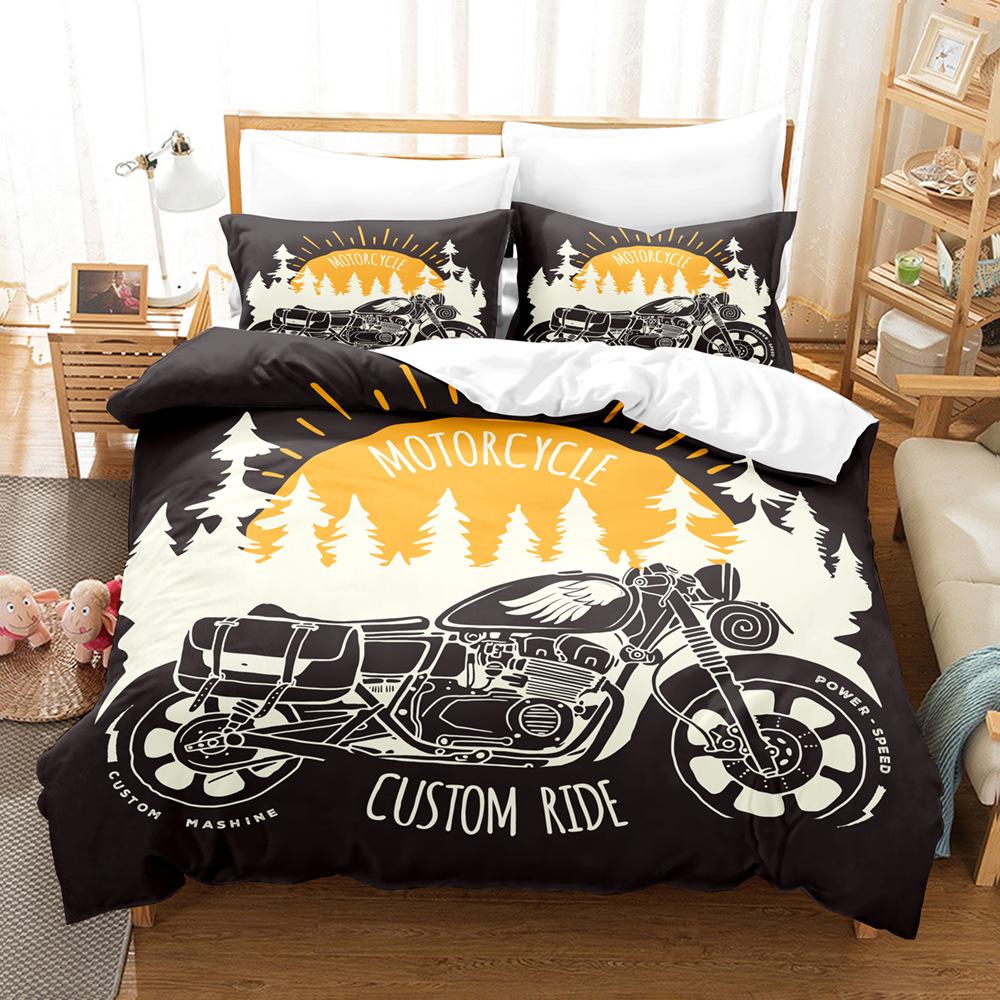 Motorcycle Duvet Cover Set Dirt Bike Extreme Sports Theme for Boy Girl Motocross Racer Polyester Bedding Set King Queen Size