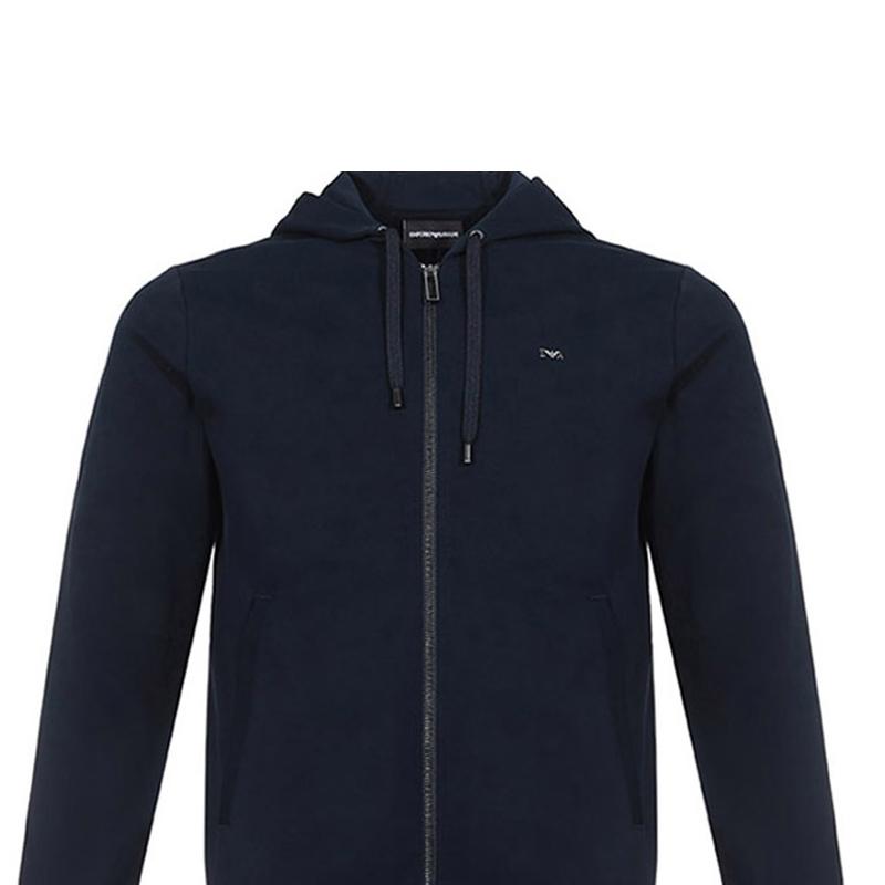 Emporio Armani Однотонная толстовка с капюшоном и принтом логотипа на молнии, повседневная, с длинным рукавом, мужская, темно-синяя, 8N1BN2-1JBTZ-0920