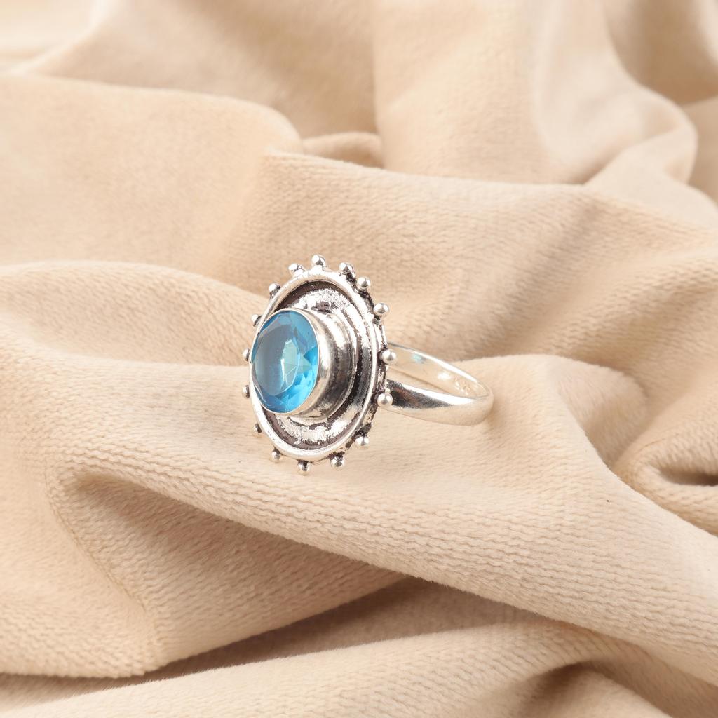 Swiss Blue Topaz Ring, 925 Solid Sterling Silver Ring, Handmade Silver Jewelry, Swiss Blue Topaz Gemstone Jewelry For Thanksgiving Gift