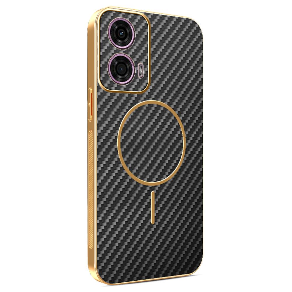Phone Case For Motorola Moto G24 4G/E14 4G/G04 4G/G04s 4G/G24 Power Carbon Fiber Textured Electroplated TPU Back Cover