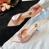 European And American 2025 Summer New Style Heart-Shaped Water Diamond Pointed-Toe Women'S High-End Thin-Heeled Open-Toe Sandals