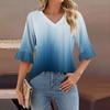 Женский повседневный топ с рукавами 3/4, летняя футболка с v-образным вырезом и пышными рукавами
