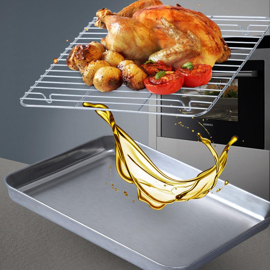 1PC Tray Thickened Rustproof Stainless Steel Multipurpose Draining Baking Grill Sheet Easy Clean Safe with Mesh Rack for Kitchen