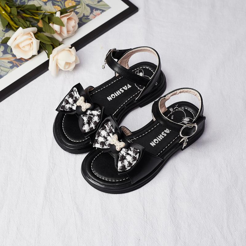 2024 New Summer Girls Sandals Fashion Kids Open-toe Bow Elegant Hook & Loop Children Casual Party Wedding Performance Shoes PU