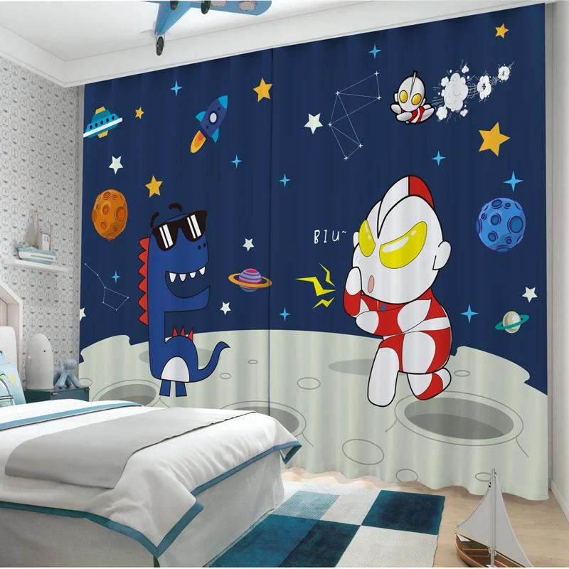 Новые затемняющие шторы с рисунком из мультфильма «Земля, планета, космос, астронавт, ракета», шторы с высокой степенью затемнения для детской комнаты, шторы для гостиной