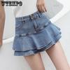 Denim Skirt Retro Denim Shorts Skirt Streetwear Ladies Short Skirts Half Skirt Ruffle