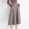 Women Fall Winter Medium Length Elastic High Waist Knitted Skirt Thick Soft Warm Solid Color Loose Big Swing Pocket A-line Skirts