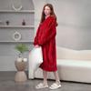 Women's Hooded Flannel Bathrobe Soft Sleepwear Front Pocket Pure Color Warm Hooded Nightgown Winter Home Wear Dressing Nightgowns
