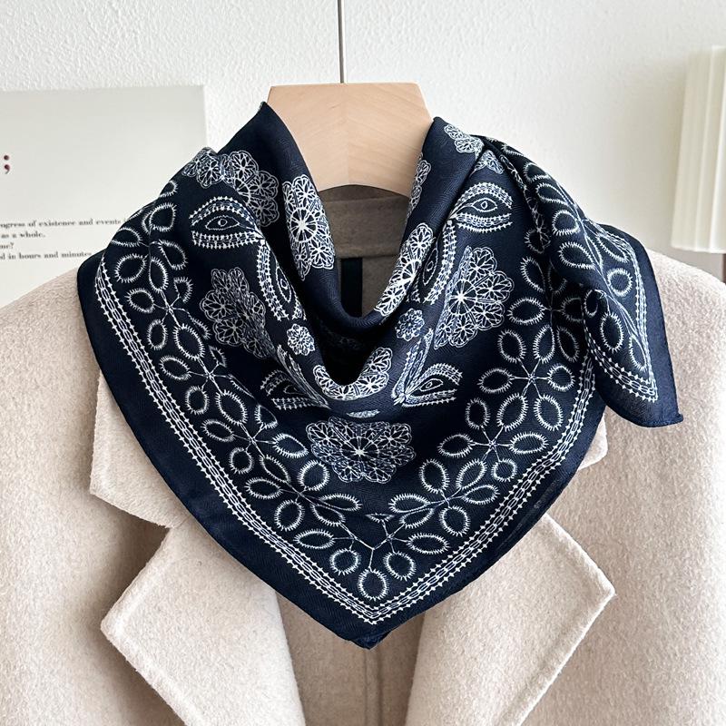 Women's French Red Cotton Silk Blend Scarf – 70CM Neck and Headscarf, Spring/Autumn Fashion Accessory