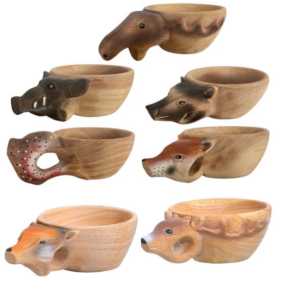 Water Mug Hand Carved Fox Crafted Nordic Style Animals Head Image Cup Home