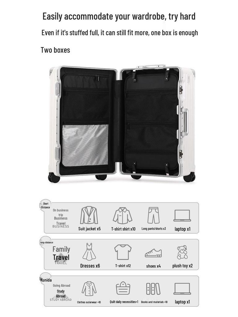 Large 24/26-Inch Multifunctional Aluminum Frame Suitcase with Universal Wheels for Men & Women's Travel