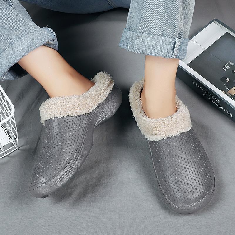 Зимние теплые домашние тапочки на меху, женская хлопковая обувь, мужские плюшевые тапочки на толстой платформе, нескользящие домашние мягкие шлепанцы из ЭВА