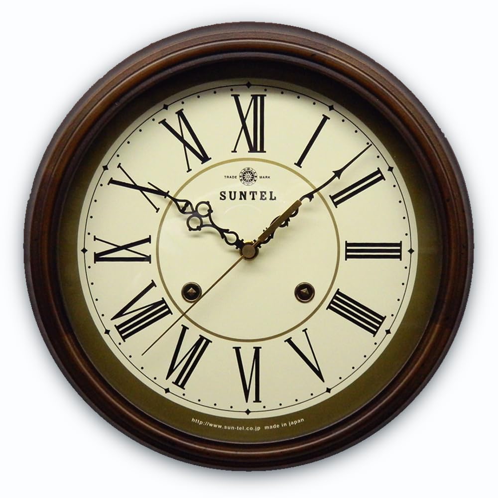 Suntel QL674-R Classical Wall Clock, Antique Brown, Roman Numerals, Made in Japan