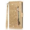 Exquisite Shinning Sequin Zipper Wallet Case for iPhone Samsung Xiaomi Huawei Google Cute Love Heart Photo Frame Flip Covers with Hand-strap