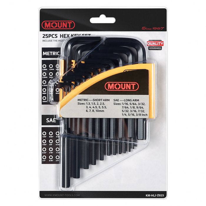 Mount Clés Hexagonales 25 Pièces, Clés Allen Professionnelles À Bras Court À Bras Long/ SAE