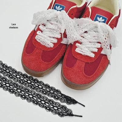 Эластичные кружевные ленты-шнурки для балеток и немецких кроссовок, черно-белый шелковый шнур, 1 пара