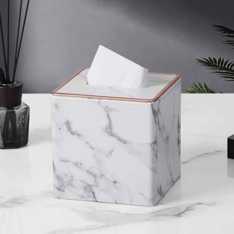 Square Leather Tissue Box Holder Modern Minimalist Home Hotel Living Room Bedroom Dining Car Waterproof Multi-Use
