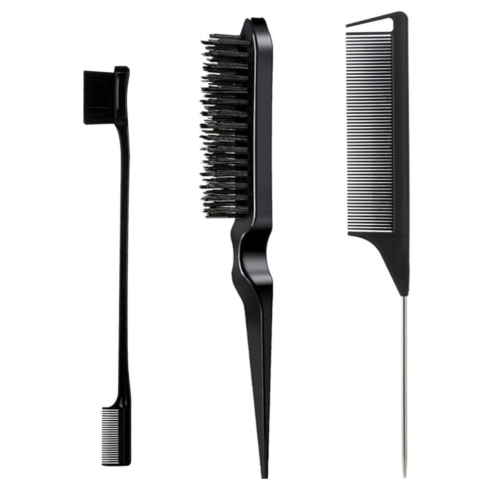 3PCS/1SET Hair Brush Set Sharp-tail Comb Three-row Hair Comb Steel Needle Mouse Tail Comb Toothbrush Eyebrow Brush Tool