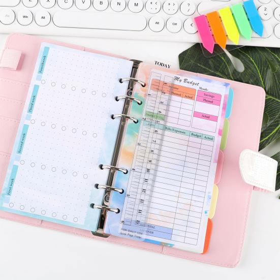 Набор сменных листов для бюджетного планировщика формата A6, 82 листа, 2024 год, красочный месячный/недельный планировщик-календарь, 6 отверстий, блокнот на кольцах для бюджета