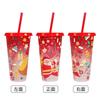 701-800ml Christmas Color Changing Straw Cup Santa Design Microwave Safe Reusable Plastic Large Capacity Set for All Seasons